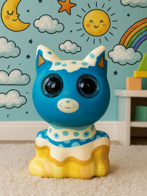 DECORICA TOYS Игрушка сквиш мягкая большая кошка, синий, фото 2