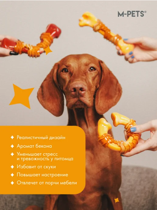 M-PETS Игрушка для собак Карнивор круглая кость вкус бекон, красная, кость бумеранг бекона, фото 2