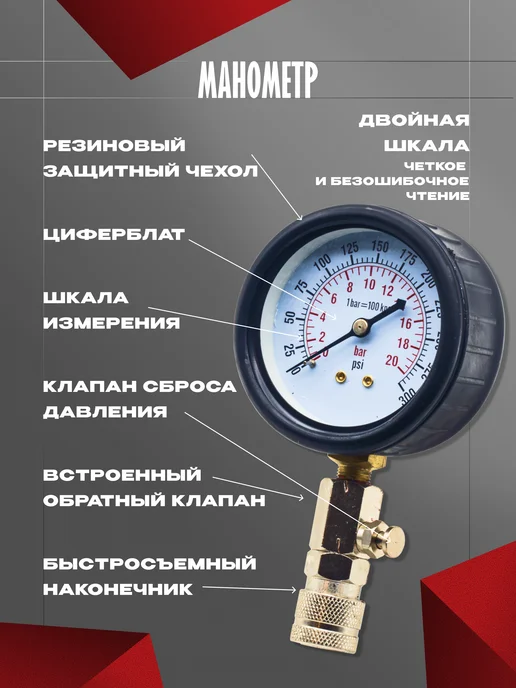 Набор для измерения компрессии бензинового двигателя, вариант, фото 3
