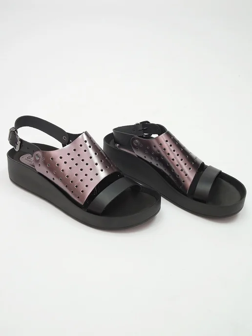 LADY MAGNORIA Босоножки летние кожаные на платформе, черный, фото 7