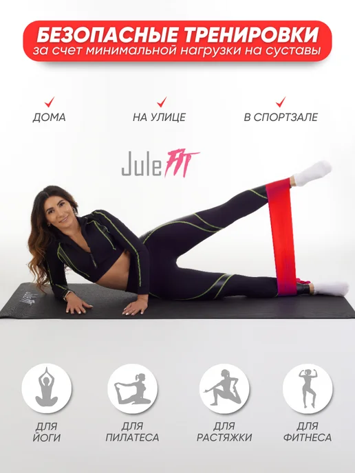 JuleFit Эластичная лента для йоги, пилатеса и растяжки 200 см, красный, фото 8