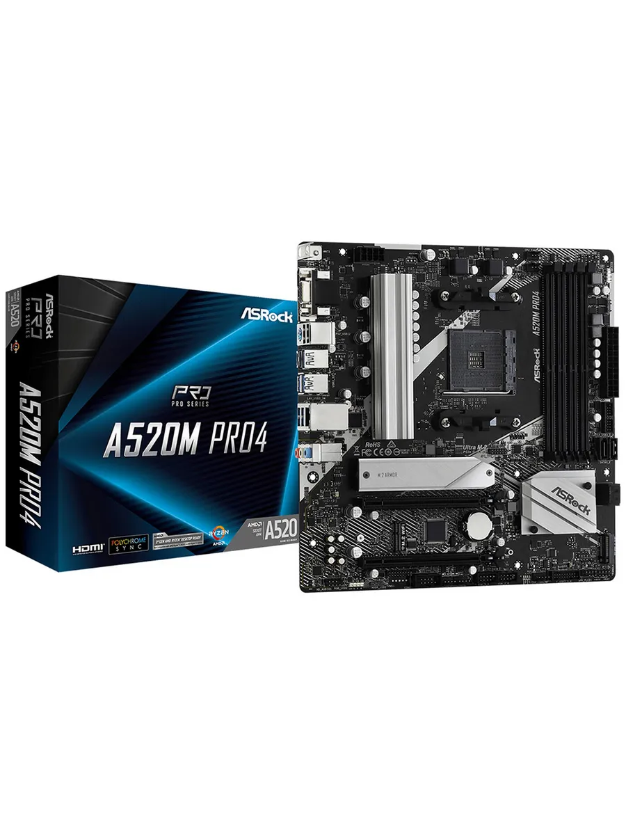 Материнская плата A520M PRO4 (AM4, mATX) ASRock 358360143 купить в интернет‑магазине Wildberries