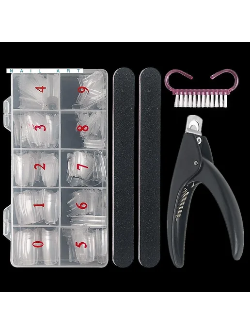 Набор маникюра с акриловыми накладными Цв. Clear set A, Natural clippers, фото 2