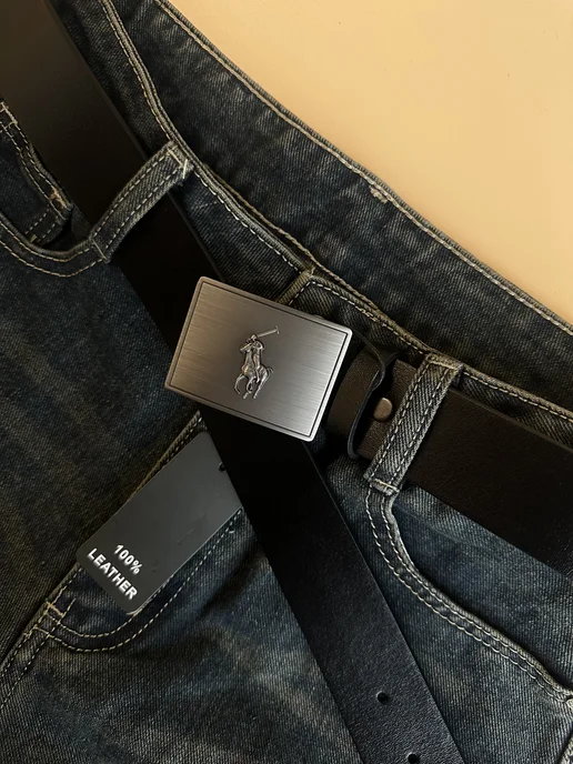 Emporio Armani Брендовый ремень Polo для джинс на подарок, черный, фото 2