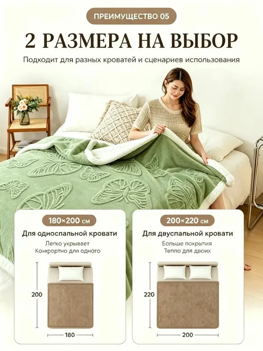 WOOLY NEST Плед на кровать диван 180х200 мягкий плюшевый, 180x200, фото 4