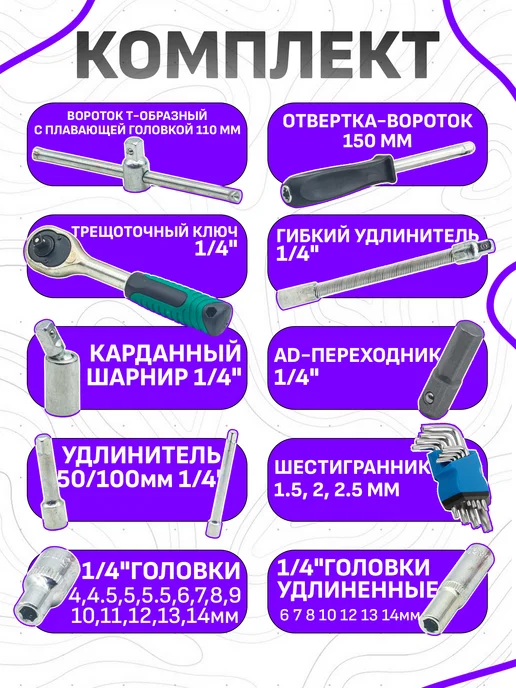Набор головок и ключей с трещоткой 53, 53 шт, фото 2