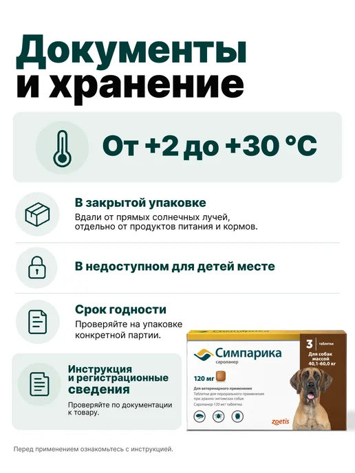 Zoetis Симпарика, 3 табл. по 40мг от блох и клещей, от 10,1-20 кг, 4060 кг, фото 7