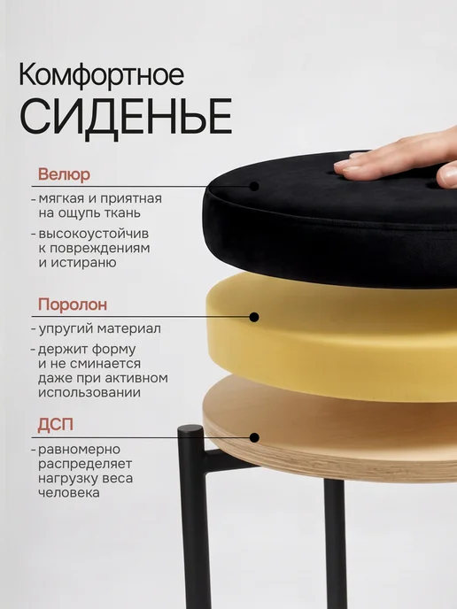 Комплект табуретов для кухни из 2 штук, черный, фото 6