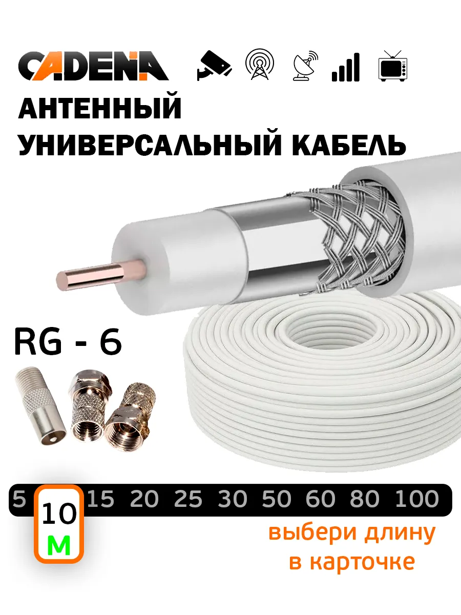 Антенный кабель коаксиальный RG-6 economical, 10м, белый