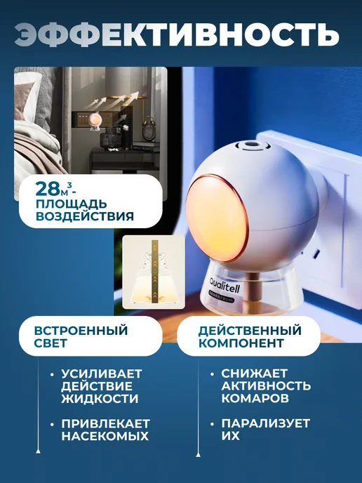 Фумигатор от комаров и мух с жидкостью умный Qualitell, белый, фото 2