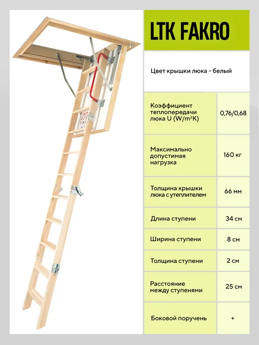 FAKRO Лестница чердачная с люком LTK 70*120*330, вариант, фото 4