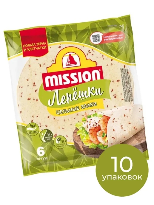 Mission Лепешки пшеничные Цельные злаки 20см, 250г 6 штук в упаковке, 250 г, фото 3