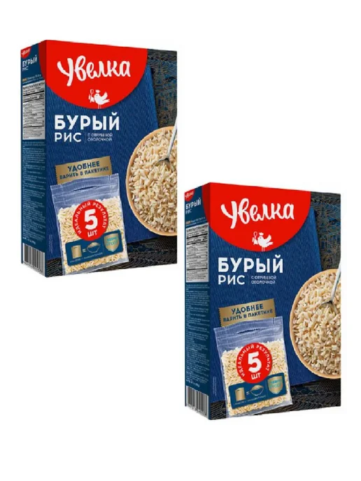 Увелка Крупа Рис бурый, 5 пакетиков, 400 г, 2 уп, 400 г