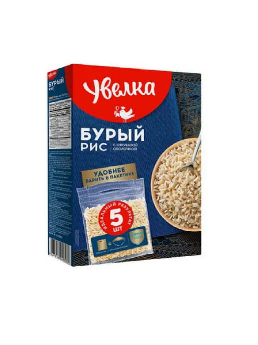 Увелка Крупа Рис бурый, 5 пакетиков, 400 г, 2 уп, 400 г, фото 2