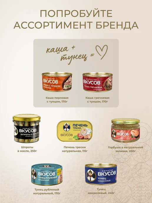 Капитан Вкусов Консервы рыбные - Каша гречневая с тунцом, 170 г, 170 г, фото 4