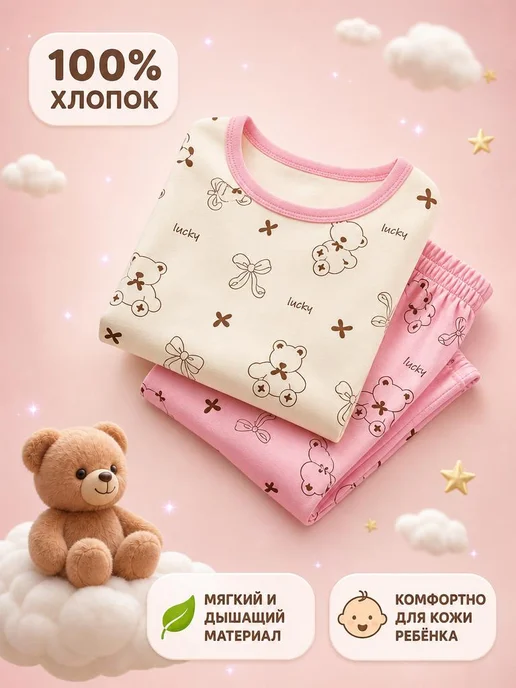 Bambooland Костюм футболка и брюки, пижама для малышей, белый, фото 3
