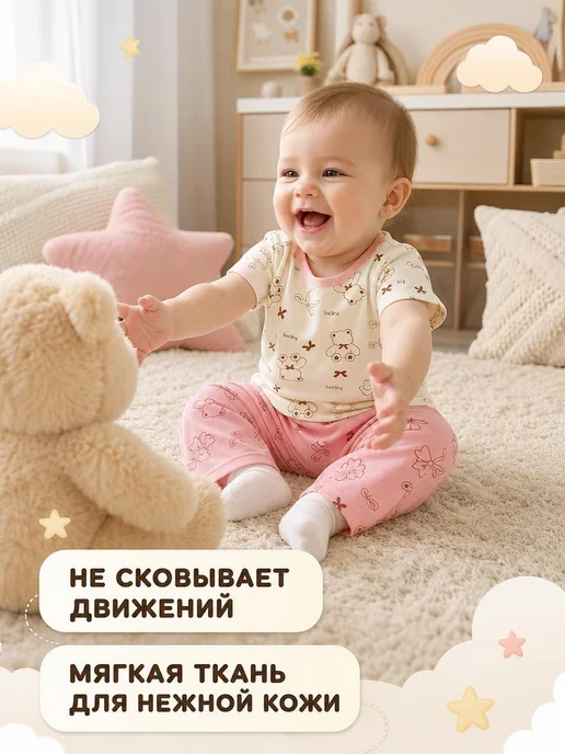 Bambooland Костюм футболка и брюки, пижама для малышей, белый, фото 7