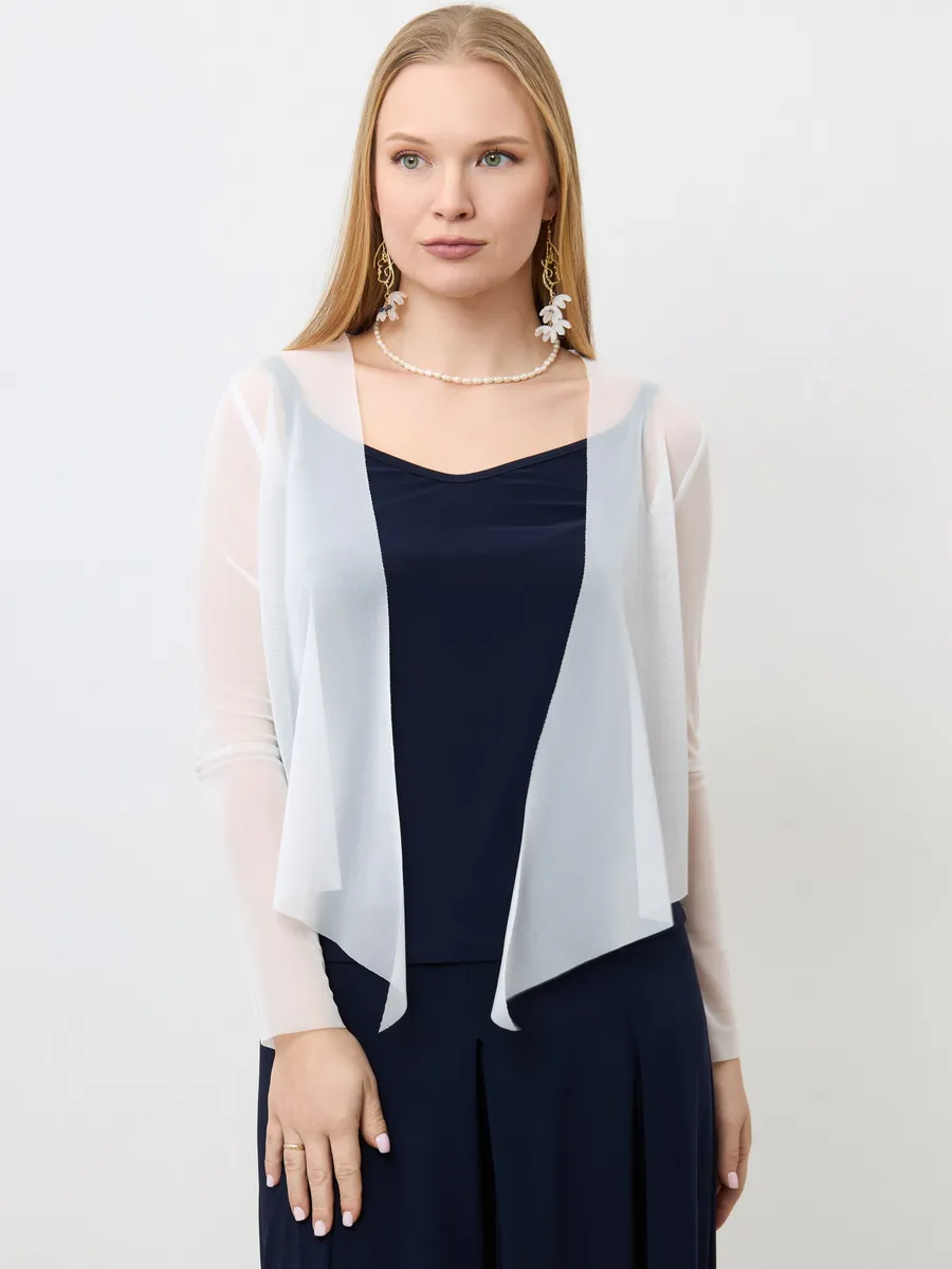 Болеро сетка тонкое plus size с завязкой, рукав длинный