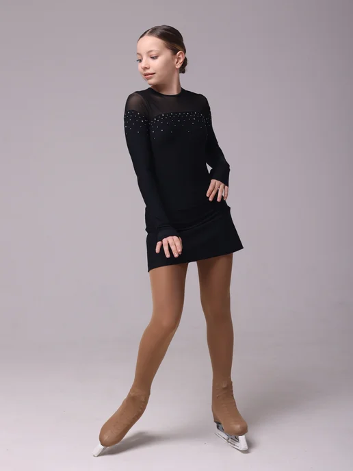 Icedress Платье для фигурного катания Кристалл (термоплатье), черный, фото 5
