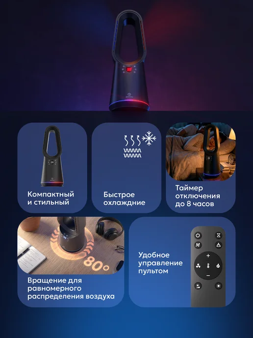 TITAN electronics Вентилятор для дома с охлаждением и обогревом, черный, фото 2