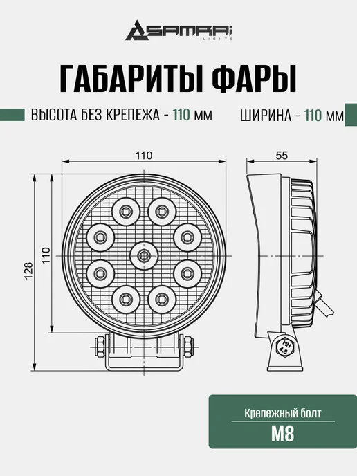 Samrai Lights Светодиодная фара рабочего света 27 Вт круглая (Flood), 27 Вт, фото 3