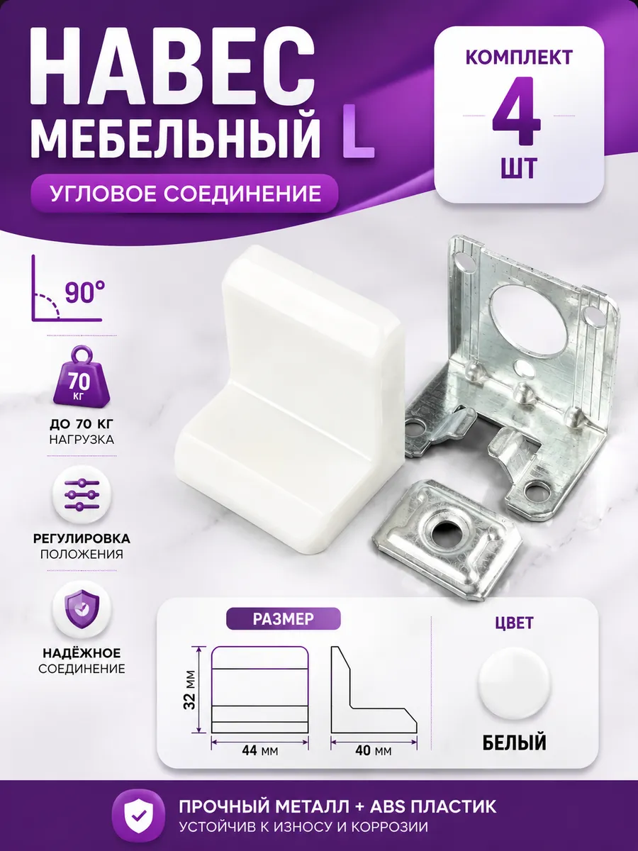 Навес мебельный L-образный угловой регулируемый с заглушкой