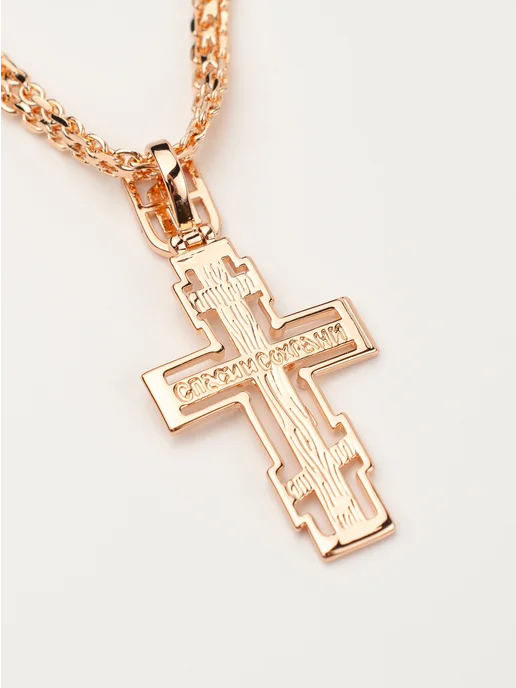 Jeweler Цепочка на шею стальная с крестом, желтый, фото 4