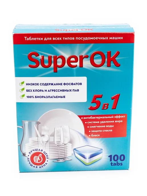 SuperOK Таблетки для посудомоечной машины All in 1, 100шт, 100 шт