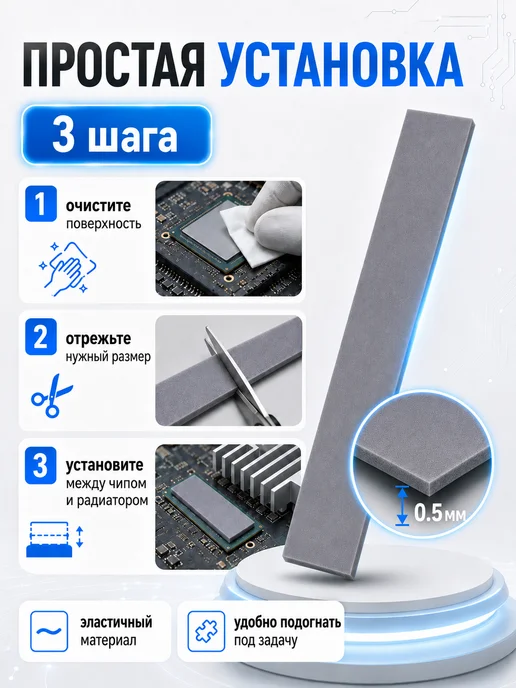 SDEV Термопрокладка для видеокарты 1,5мм, теплопроводность 17 Вт, 17 Вт, фото 3