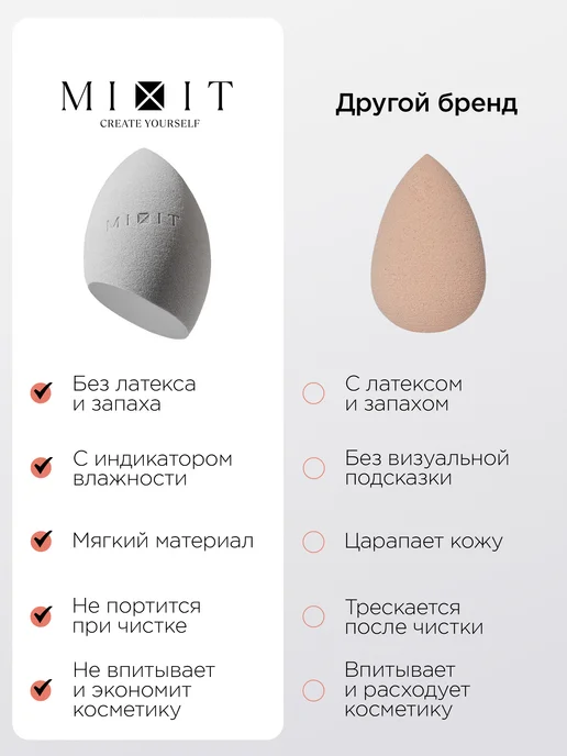 MIXIT Спонж ультра мягкий для макияжа лица профессиональный, вариант, фото 8
