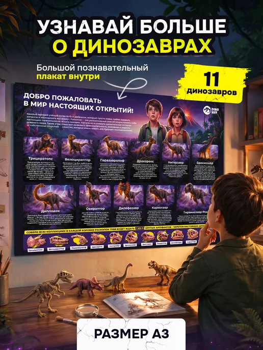 DINOHIT Раскопки динозавров для детей для мальчиков 6 в 1, зеленый, фото 7
