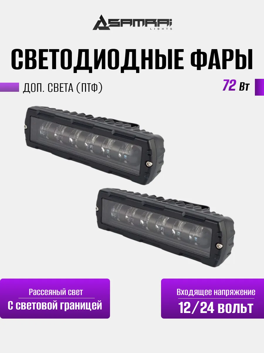 Светодиодные доп.фары ближнего света прямоугольные 72 Вт