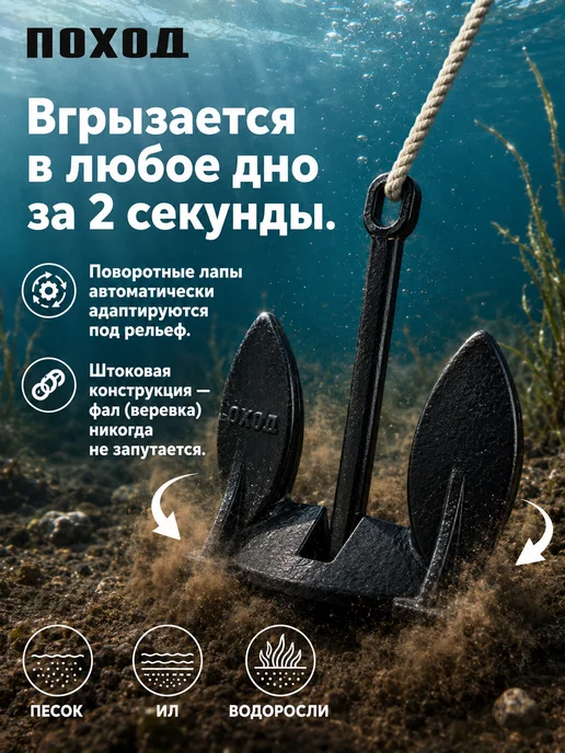 БРОНЯ Якорь для лодки ПВХ Холла, 4.5 кг, 4,5 кг, фото 3