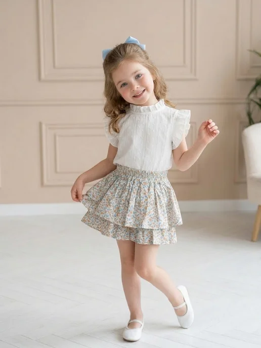 Alorri kids Костюм юбка-шорты, блузка, белый, фото 3