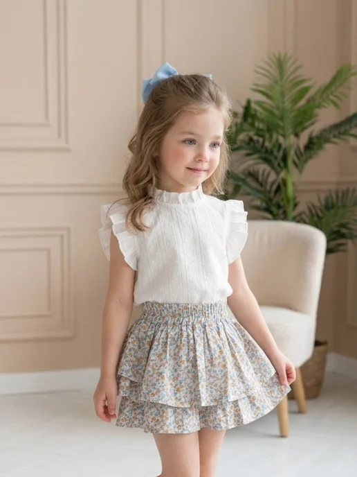 Alorri kids Костюм юбка-шорты, блузка, белый, фото 4