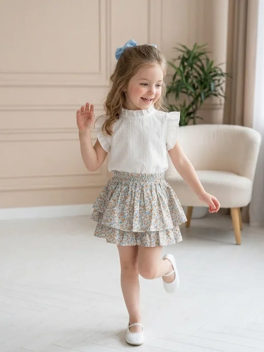 Alorri kids Костюм юбка-шорты, блузка, белый, фото 7