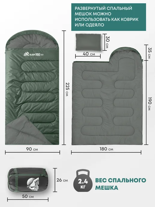 RSP Спальный мешок SLEEP 350 BIG ( 225*90 см, молния справа), 225x90 см, фото 2