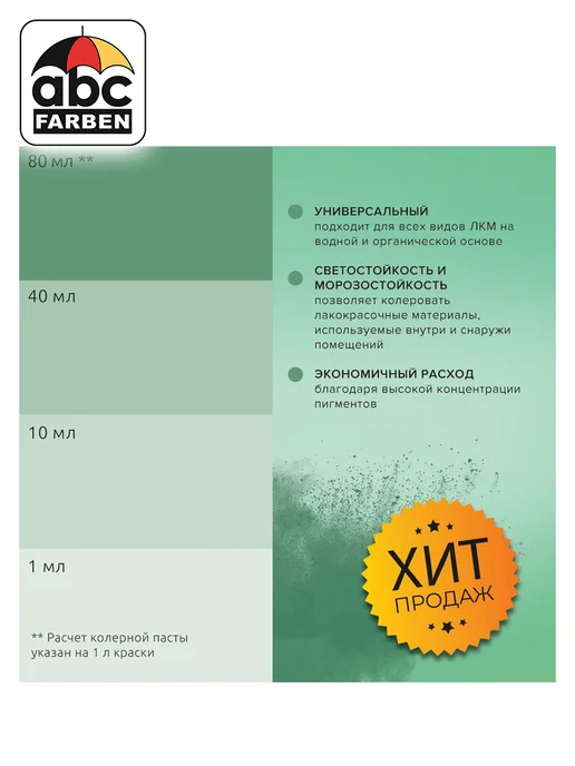 TICIANA Колер для краски мятный 80мл ABC Farben, 80 мл, фото 2