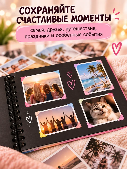 Magifta Фотоальбом с котиками на спирали, большой, чёрные листы, черный, фото 2