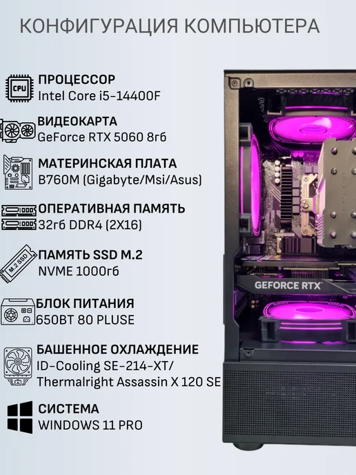 Techno РС Игровой компьютер Форс D3S i5-14400F RTX 5060 Ti, черный, фото 2