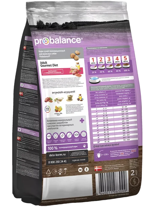 Сухой корм Probalance Пробаланс Gourmet для собак, говядина, ягненок, 2 кг, фото 3