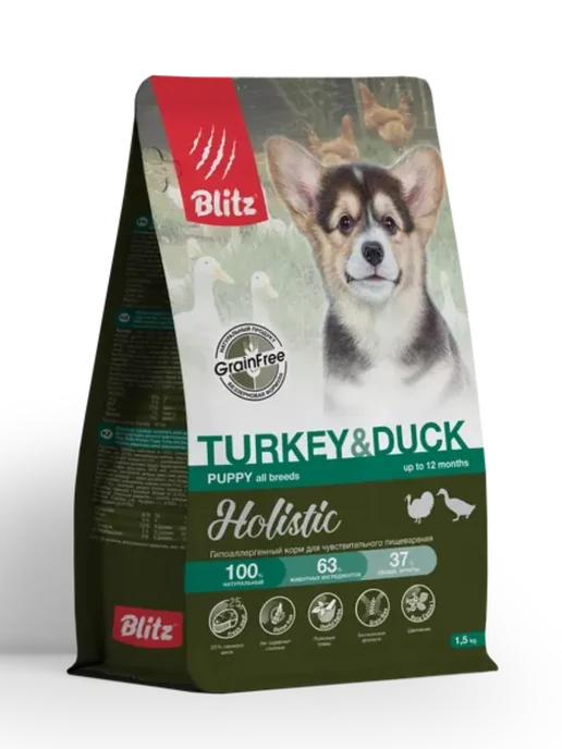 Сухой корм BLITZ Holistic для собак, щенки, 1,5 кг