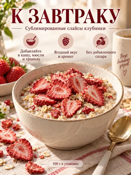 ТУТТИ ФРУКТИ Клубника сублимированная слайсы, 100 г, без сахара, 100 г, фото 2