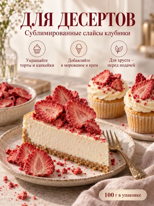 ТУТТИ ФРУКТИ Клубника сублимированная слайсы, 100 г, без сахара, 100 г, фото 4