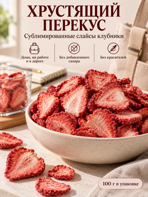 ТУТТИ ФРУКТИ Клубника сублимированная слайсы, 100 г, без сахара, 100 г, фото 5
