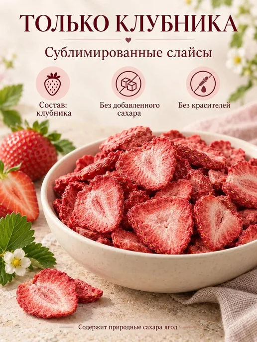 ТУТТИ ФРУКТИ Клубника сублимированная слайсы, 50 г, без сахара, 50 г, фото 2