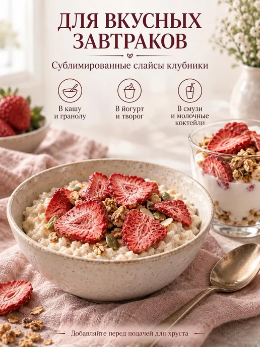ТУТТИ ФРУКТИ Клубника сублимированная слайсы, 50 г, без сахара, 50 г, фото 5