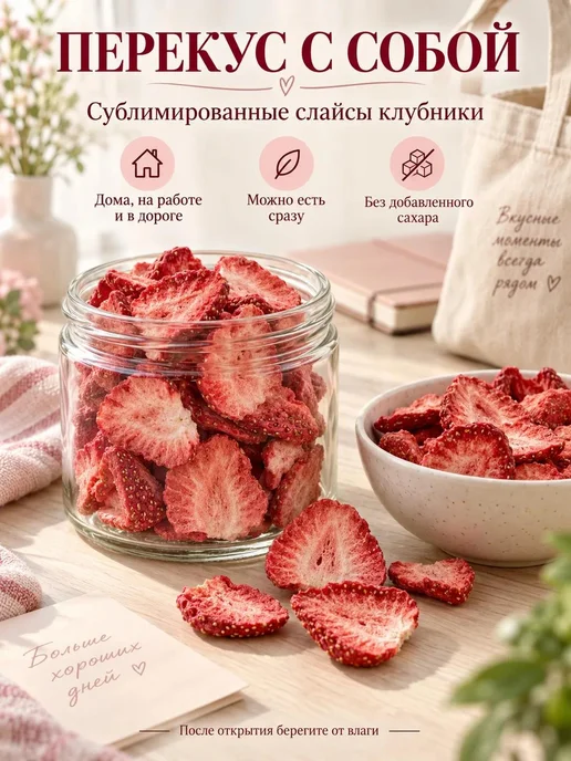 ТУТТИ ФРУКТИ Клубника сублимированная слайсы, 50 г, без сахара, 50 г, фото 7