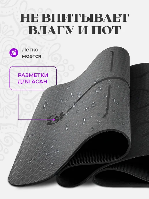 Reblaze Коврик спортивный для фитнеса и йоги нескользящий 183*61, 183x61, фото 3