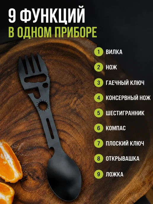 Мультитул вилка ложка походная, черный, фото 2